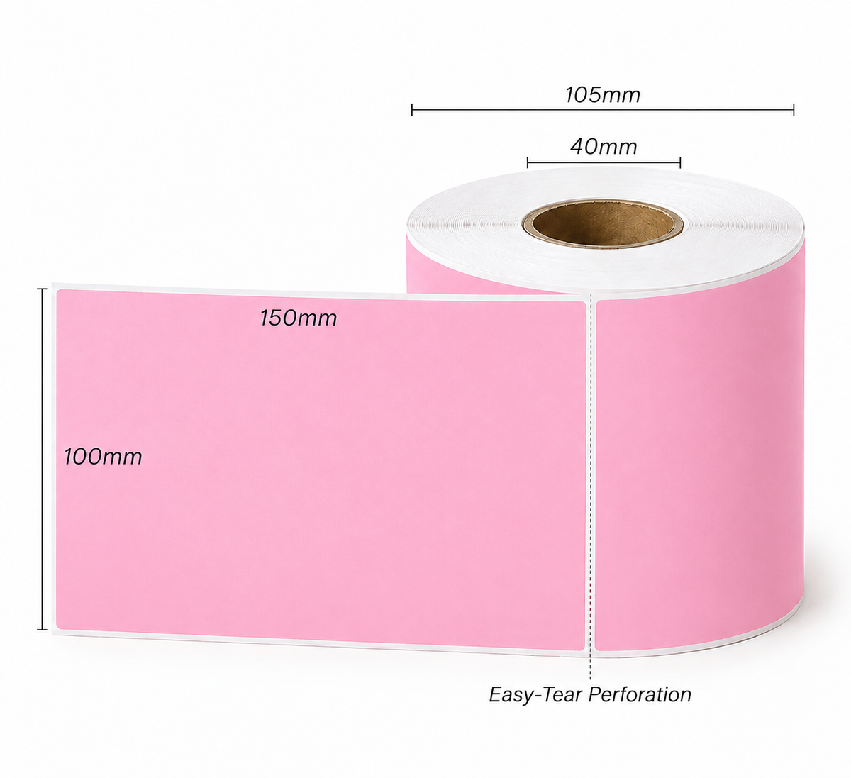 Perforated Thermal Labels Pink 100 x 150mm - 40mm Core