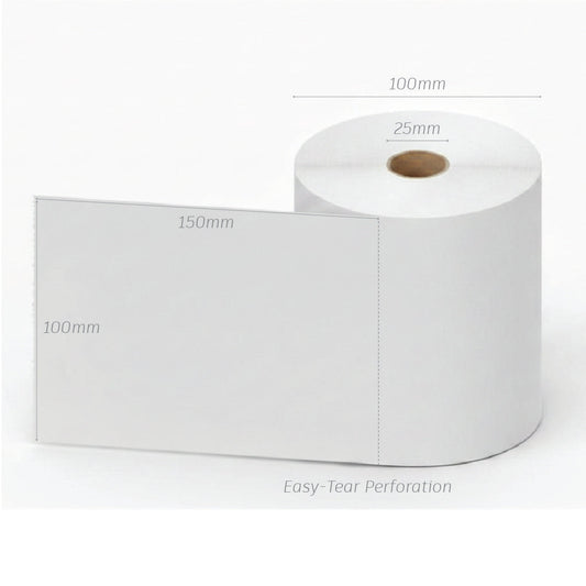 Perforated Thermal Labels 100 × 150mm – 25mm Core