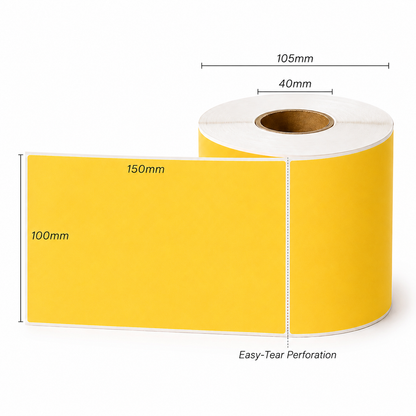 Perforated Thermal Labels Yellow 100 x 150mm - 40mm Core